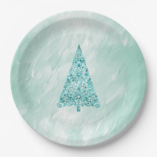 Chic White Mint Kerstboom Papieren Bordje (Voorkant)