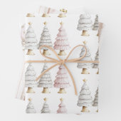 Chic White Mint Roze Kerstbomen Inpakpapier Vel (In situ)