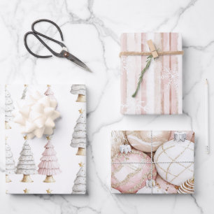Chic White Mint Roze Kerstbomen Inpakpapier Vel