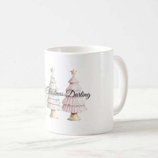 Chic White Mint Roze Kerstbomen Koffiemok (Voorkant rechts)