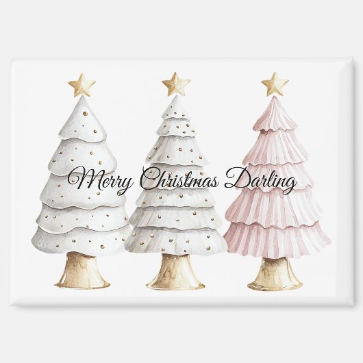 Chic White Mint Roze Kerstbomen Magneet (Voorkant)