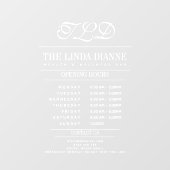 Chic White Modern Monogram Naam Bedrijfsuren Raamsticker (Vel)