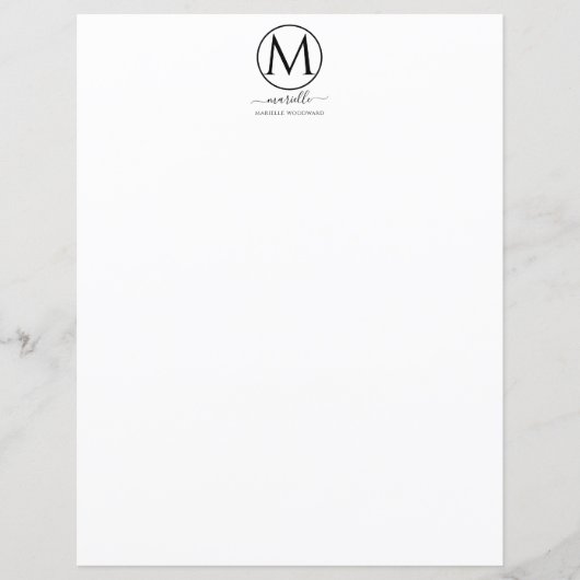 Chic White Monogram Black Stationery (Voorkant)
