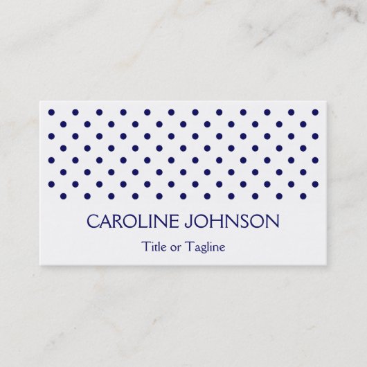 Chic White Navy Blue Polka Dot Spot Stippen Patroo Visitekaartje (Voorkant)