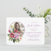 Chic White Paars Floral Thleed Photo Sweet 16 Kaart (Staand voorkant)