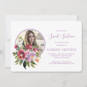 Chic White Paars Floral Thleed Photo Sweet 16 Kaart (Voorkant)