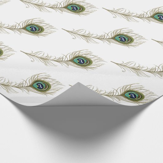 Chic White Peacock Feather Cadeaupapier (Hoek)