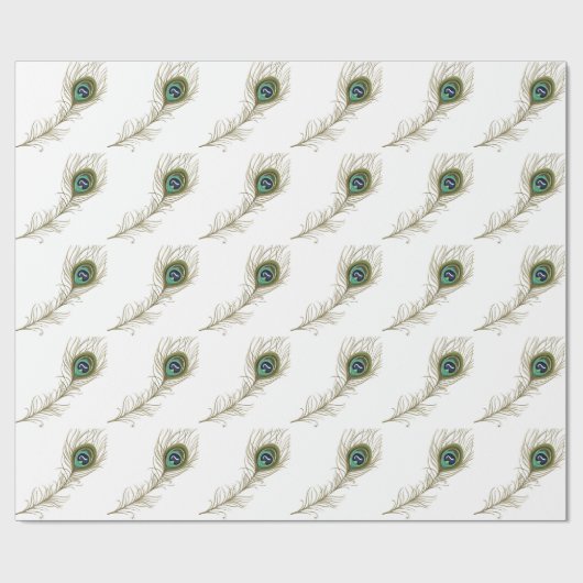 Chic White Peacock Feather Cadeaupapier (Vlak)
