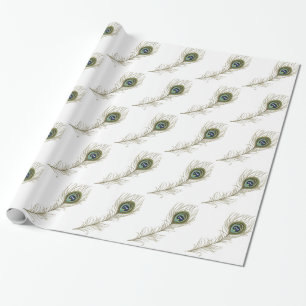 Chic White Peacock Feather Cadeaupapier