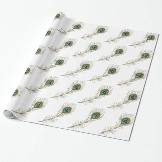 Chic White Peacock Feather Cadeaupapier (Uitgerold)