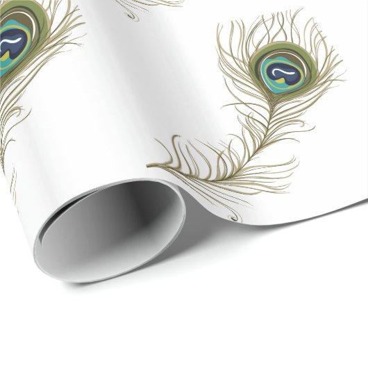 Chic White Peacock Feather Cadeaupapier (Rol Hoek)