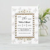 Chic White Pearl Butterfly Wedding Save-the-Date Kaart (Staand voorkant)