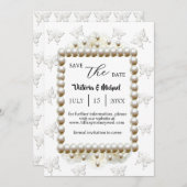 Chic White Pearl Butterfly Wedding Save-the-Date Kaart (Voorkant / Achterkant)