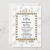 Chic White Pearl Butterfly Wedding Uitnodiging (Voorkant)