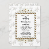 Chic White Pearl Butterfly Wedding Uitnodiging (Voorkant / Achterkant)