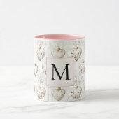 Chic White Pink Heart Ornaments Monogram Mok (Midden)