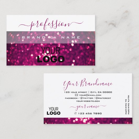 Chic White Pink Paars Mousserend Glitter met Logo Visitekaartje (Voorkant / Achterkant)