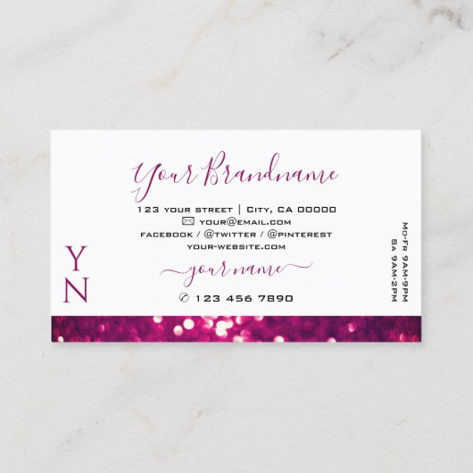 Chic White Pink Paars Mousserend Glitter Monogram Visitekaartje (Achterkant)
