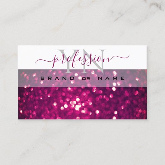 Chic White Pink Paars Mousserend Glitter Monogram Visitekaartje (Voorkant)