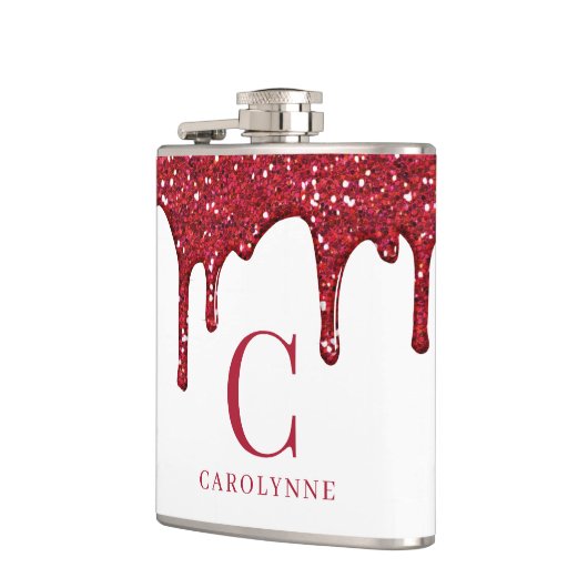 Chic White Red Sparkle Glitter Drips Monogram Heupfles (Links)