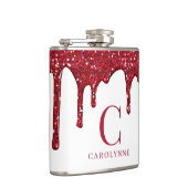 Chic White Red Sparkle Glitter Drips Monogram Heupfles (Rechts)