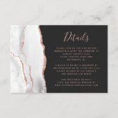 Chic White Rose Gold Agaat Dark Wedding Details Informatiekaartje (Voorkant)