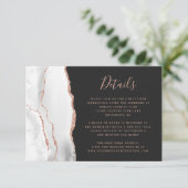 Chic White Rose Gold Agaat Dark Wedding Details Informatiekaartje (Staand voorkant)