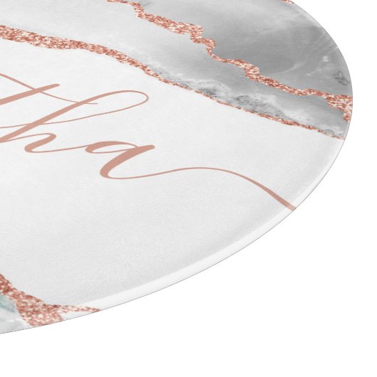 Chic White Rose Gold Glitter Agate Custom Name Snijplank (Hoek)