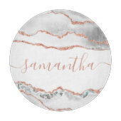 Chic White Rose Gold Glitter Agate Custom Name Snijplank (Voorkant)
