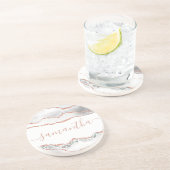 Chic White Rose Gold Glitter Agate Custom Name Zandsteen Onderzetter (Zijkant)