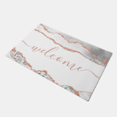Chic White Rose Gold Glitter Agate Welkom Deurmat (Schuin)