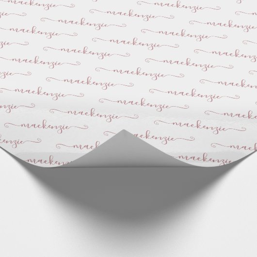 Chic White Rose Gold Handgeschreven scriptnaam Cadeaupapier (Hoek)