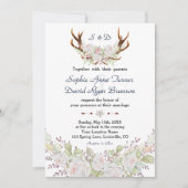 Chic White Roses Burgundy Antlers marinehuwelijk Kaart (Voorkant)