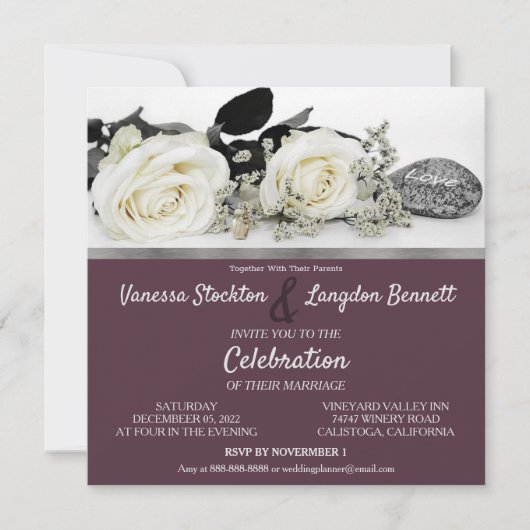 Chic White Rose's Wedding Invitation Kaart (Voorkant)