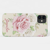 Chic White roze Roses Green Leaves Floral Case-Mate iPhone Case (Achterkant (horizontaal))