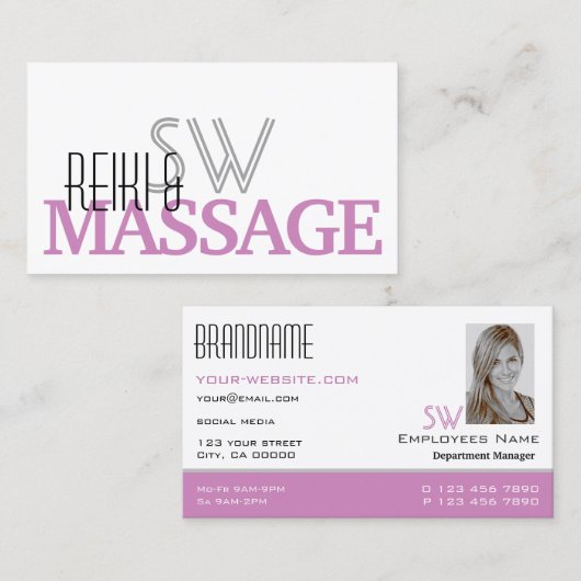 Chic White Roze, stijlvol, eenvoudig monogram en f Visitekaartje (Voorkant / Achterkant)