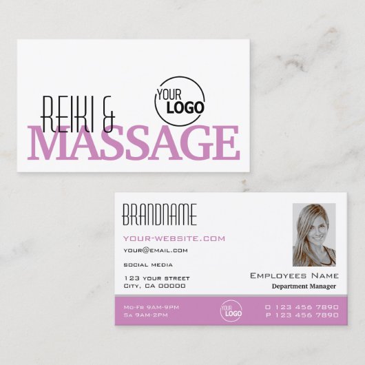 Chic White Roze Stijlvol met Logo en Foto Visitekaartje (Voorkant / Achterkant)