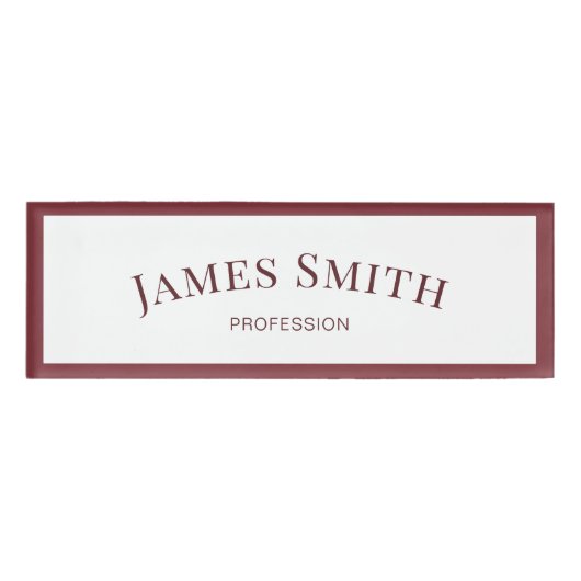 Chic White & Ruby Red Border: trendy professioneel Naambadge (Voorkant)