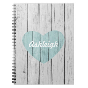 Chic White Rustic Faux Wood Heart Notitieboek
