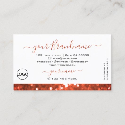 Chic White Salmon Oranje Sparkle Glitter met Logo Visitekaartje (Achterkant)