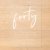 Chic White Script 40ste verjaardagsfeestje Acryl Uitnodigingen (Voorkant)