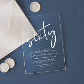 Chic White Script 60ste verjaardagsfeestje Acryl Uitnodigingen