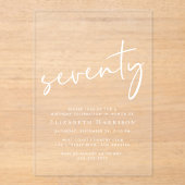 Chic White Script 70ste verjaardagsfeestje Acryl Uitnodigingen (Voorkant)