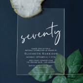 Chic White Script 70ste verjaardagsfeestje Acryl Uitnodigingen