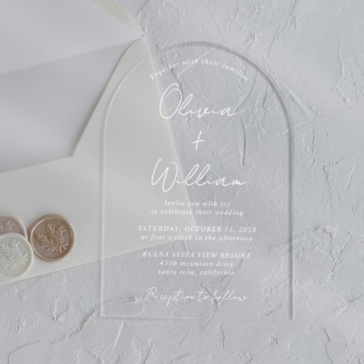 Chic White Script Arch Wedding Acryl Uitnodigingen
