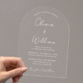 Chic White Script Arch Wedding Acryl Uitnodigingen