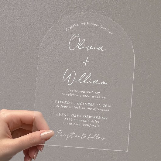 Chic White Script Arch Wedding Acryl Uitnodigingen