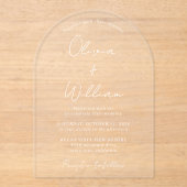 Chic White Script Arch Wedding Acryl Uitnodigingen (Voorkant)