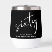 Chic White Script Black 60th Birthday Party (Voorkant)