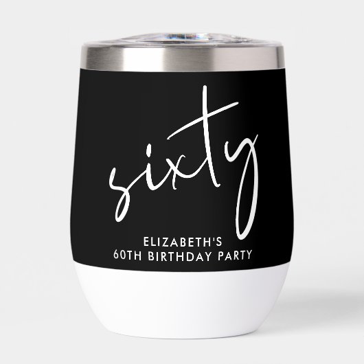 Chic White Script Black 60th Birthday Party (Voorkant)